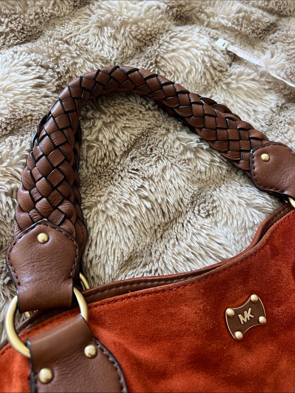 Michael Kors Rust Suede Tote/Hobo with Braided Brown Handles - Picture 11 of 11